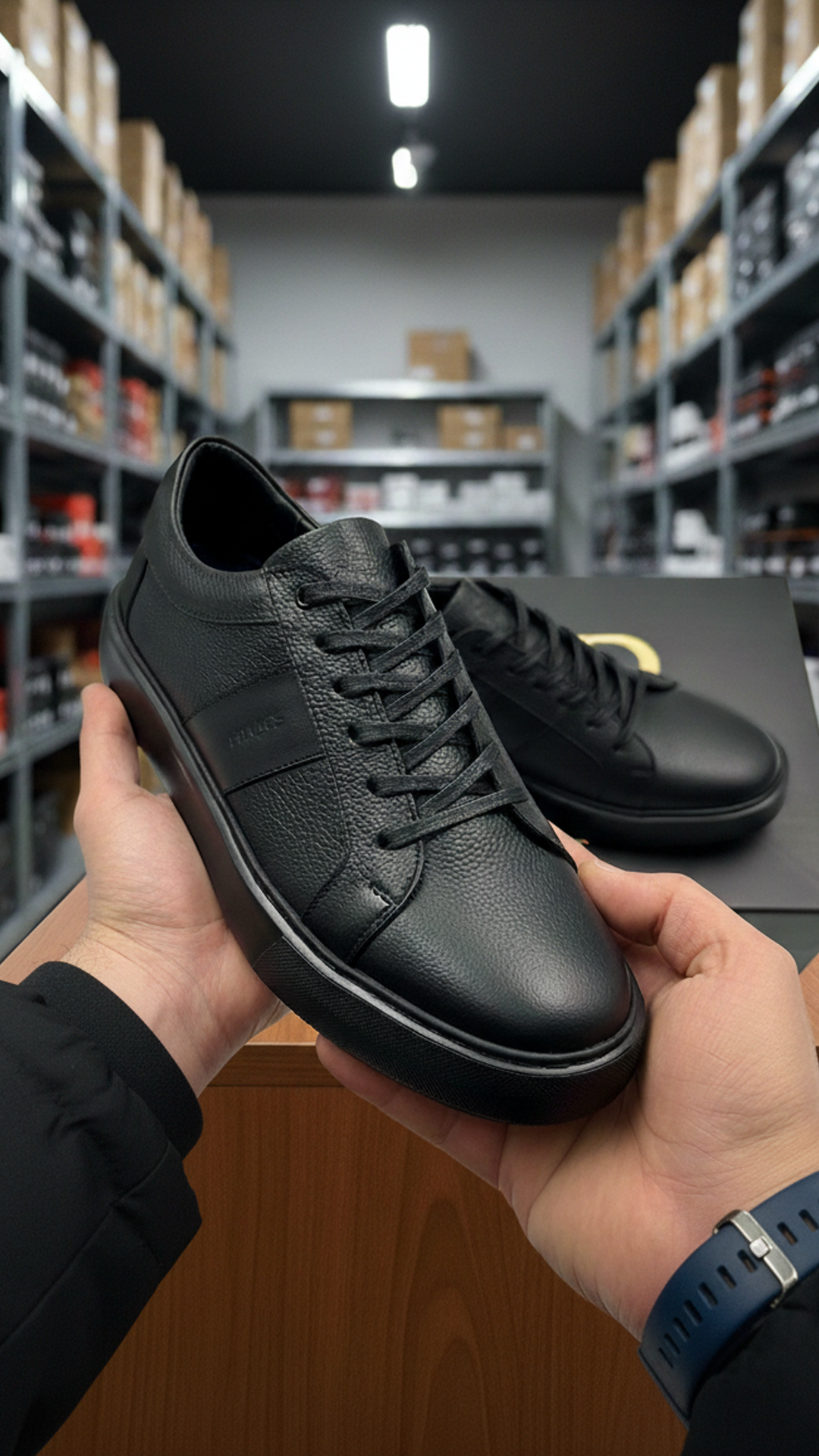Sneakers en Cuir Grainé - Semelle Légère Confortable